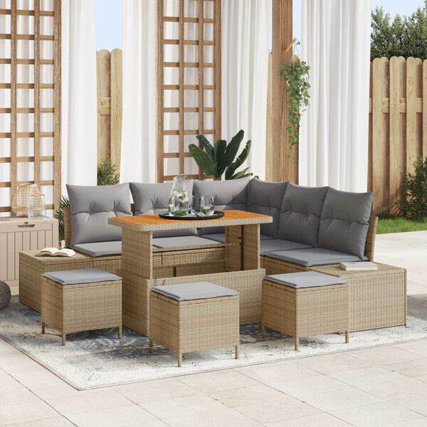 vidaXL Garten-Sofa-Set mit Kissen 9 pcs Beige Poly Rattan