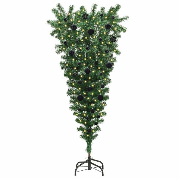 vidaXL Umgedrehter Kunst Weihnachtsbaum mit Kugelset Gr&uuml;n 150 cm PVC