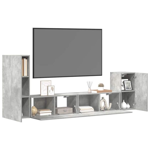 vidaXL 4-tlg. TV-Schrank-Set Betongrau Holzwerkstoff