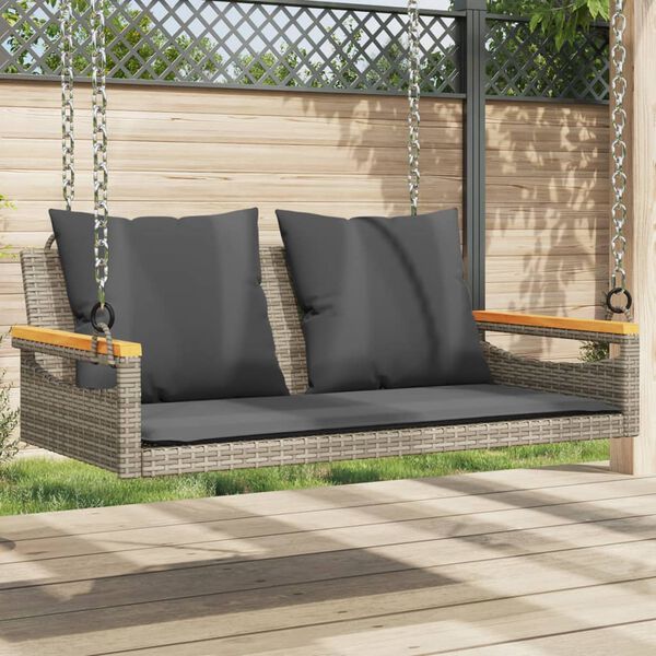 vidaXL H&auml;ngebank mit Kissen Grau 109x62x40 cm Poly Rattan