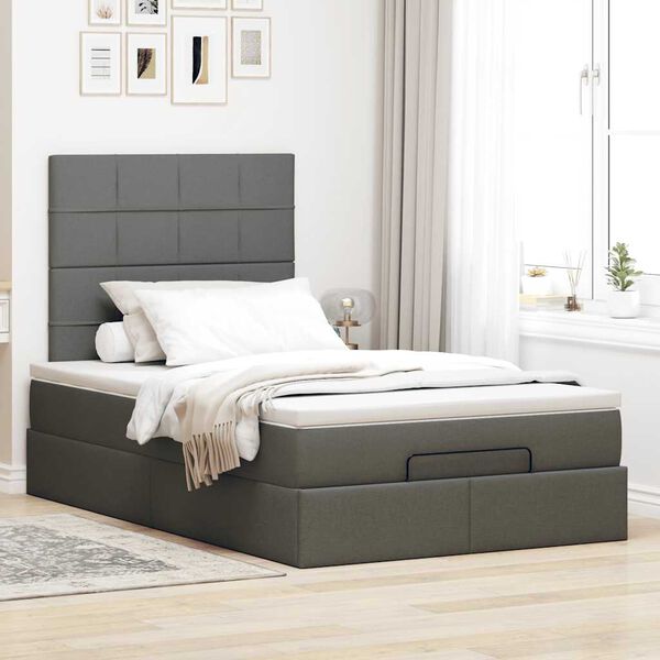 vidaXL Ottoman-Bett mit Matratze Dunkelgrau 120x200 cm Stoff