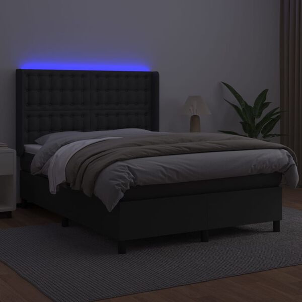 vidaXL Boxspringbett mit Matratze & LED Schwarz 140x190 cm Kunstleder