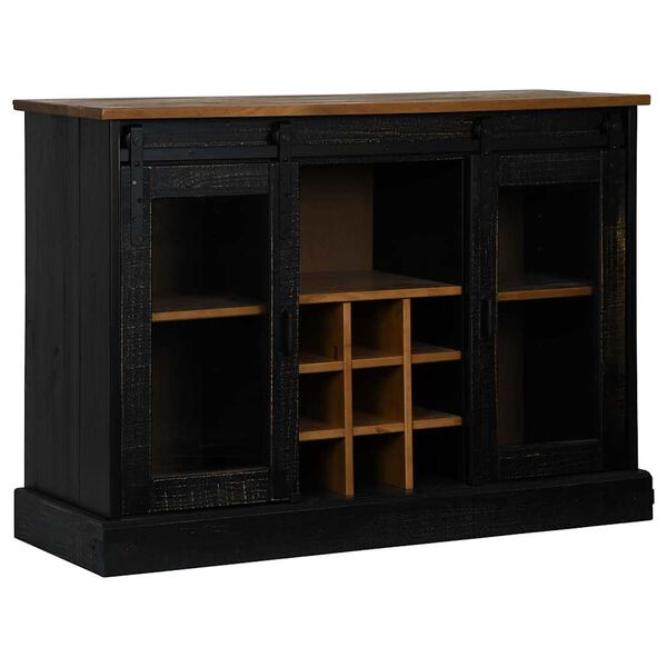 vidaXL Sideboard HALDEN 2 Schiebetüren Schwarz 112x40x80 cm Massivholz