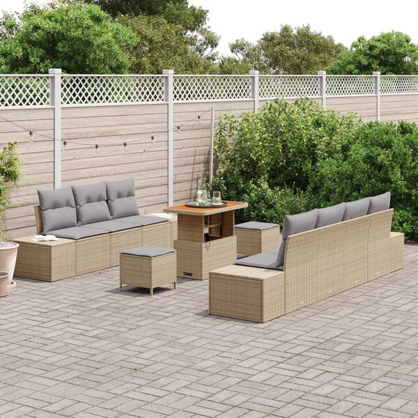 vidaXL Garten-Sofa-Set mit Kissen mit Kissen 10 pcs Beige und Hellgrau