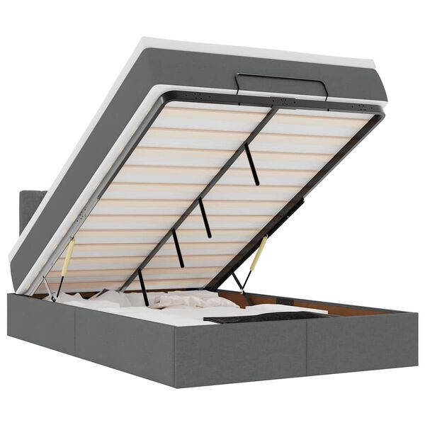 vidaXL Ottomane Bett mit Matratze & LEDs Dunkelgrau 120x190 cm Stoff