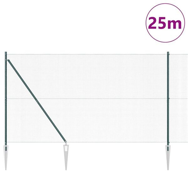 vidaXL Zaunpfosten Gr&uuml;n 25 x 1,5 m (16 x 16 mm Netz) Stahl und PVC