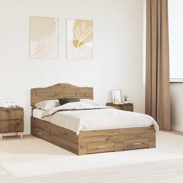 vidaXL Bettrahmen Artisan-Eiche 120 x 190 cm Holzwerkstoff