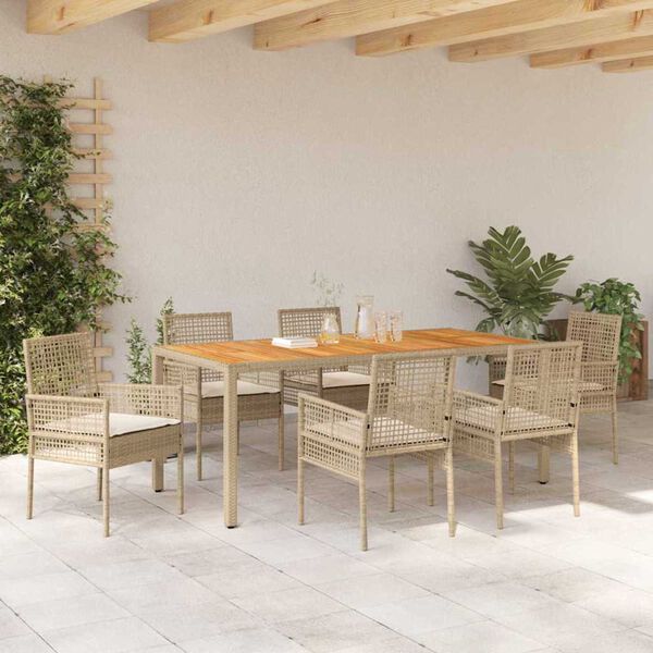 vidaXL Garten Essgruppe 7 pcs Beige Poly-Rattan