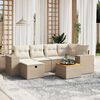 vidaXL 7-tlg. Garten-Sofagarnitur mit Kissen Beige Poly Rattan