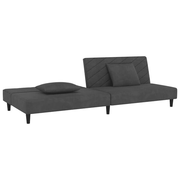 vidaXL Schlafsofa 2-Sitzer mit 2 Kissen Dunkelgrau Samt