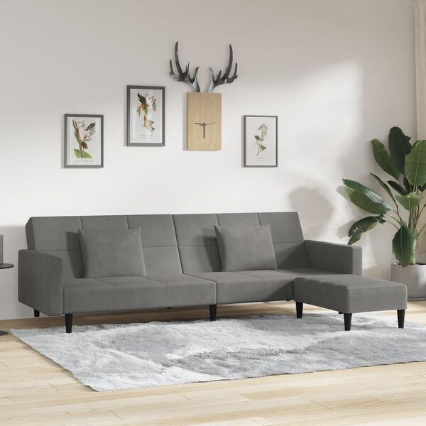 vidaXL Schlafsofa 2-Sitzer mit 2 Kissen & Hocker Dunkelgrau Samt