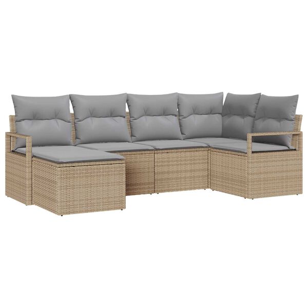 vidaXL Sofa Set mit Kissen 6 pcs Beige und Hellgrau Poly-Rattan