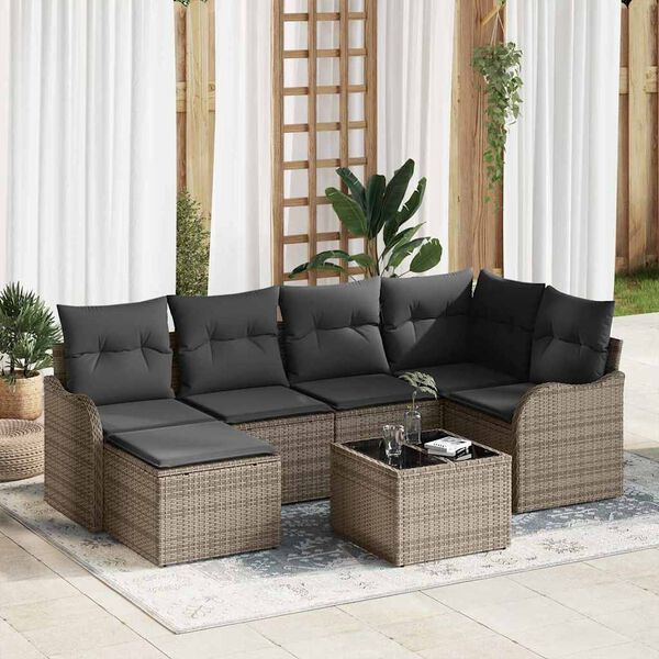 vidaXL Gartensofa-set 7 pcs Grau Poly-Rattan