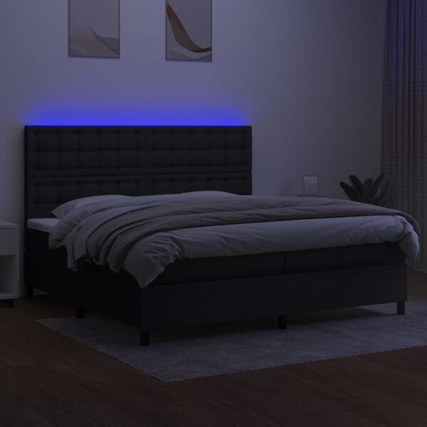 vidaXL Boxspringbett mit Matratze & LED Schwarz 200x200 cm Stoff
