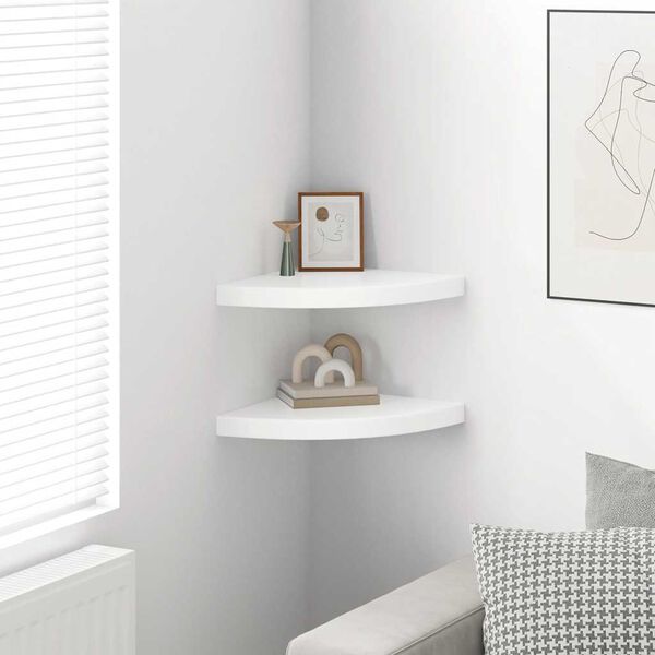 vidaXL Eck-Schweberegale 2 Stk. Hochglanz-Wei&szlig; 35x35x3,8 cm MDF