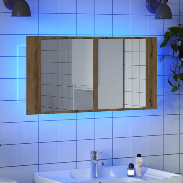vidaXL LED-Spiegelschrank Artisan-Eiche 90x12x45 cm Holzwerkstoff