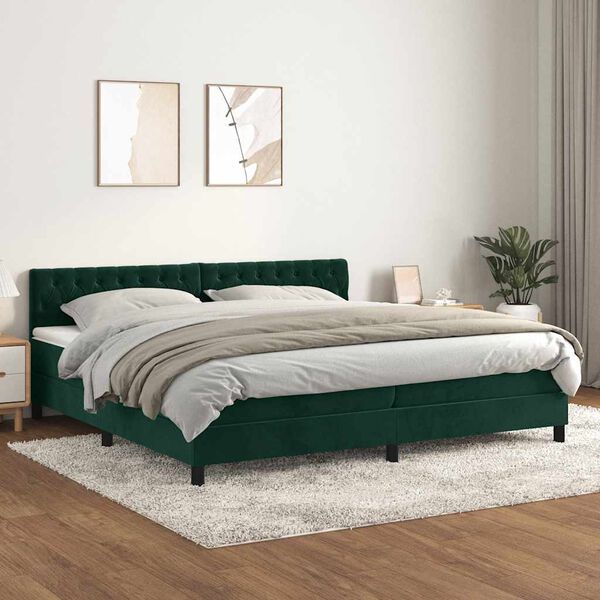 vidaXL Boxspringbett mit Matratze Dunkelgr&uuml;n 200x200 cm Samt