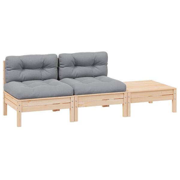 vidaXL 3-tlg. Garten-Lounge-Set mit Kissen Grau Kiefer Massivholz