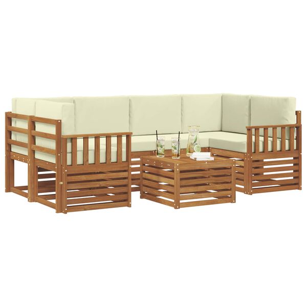 vidaXL Outdoor-Sofagarnitur 7 pcs Natur und Creme Massivholz Akazie