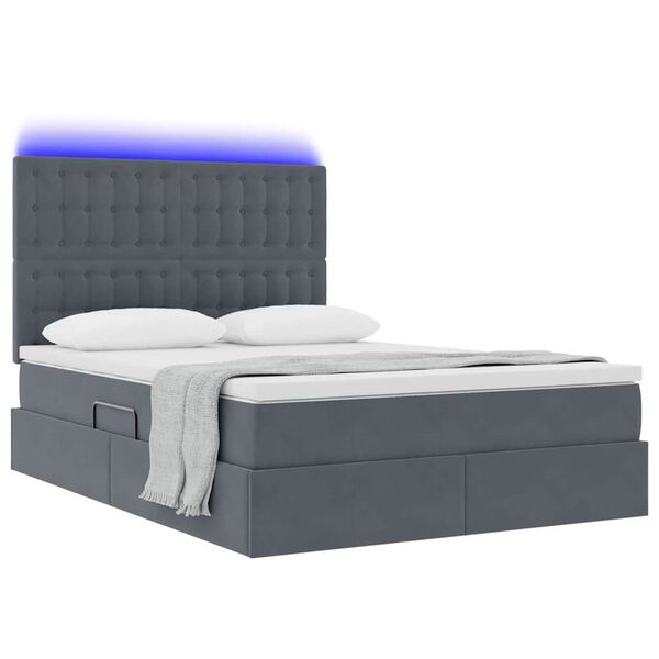 vidaXL Bett mit Stauraum und LED Dunkelgrau 140 x 190 cm Samt