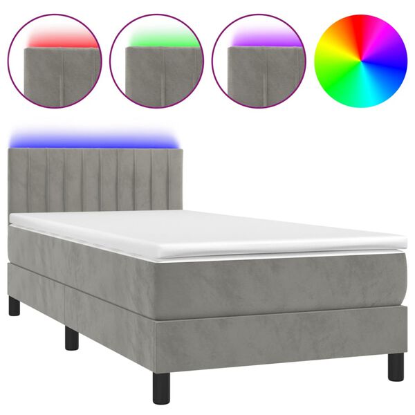 vidaXL Boxspringbett mit Matratze & LED Hellgrau 90x200 cm Samt