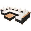 vidaXL 7-tlg. Garten-Lounge-Set mit Auflagen Poly Rattan Schwarz