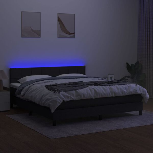 vidaXL Boxspringbett mit Matratze & LED Schwarz 160x200 cm Stoff