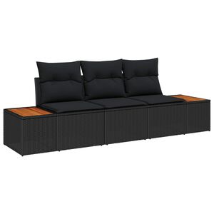 vidaXL Garten-Sofa-Set mit Speicher 3 pcs Schwarz Poly Rattan