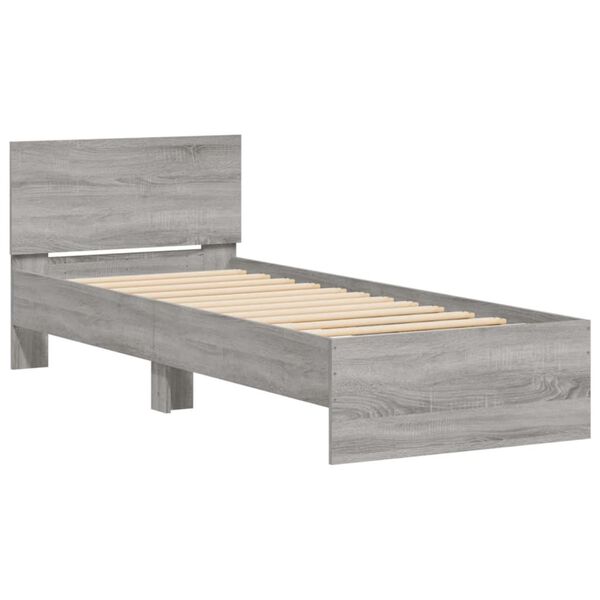 vidaXL Bettgestell mit Kopfteil Grau Sonoma 75x190 cm Holzwerkstoff