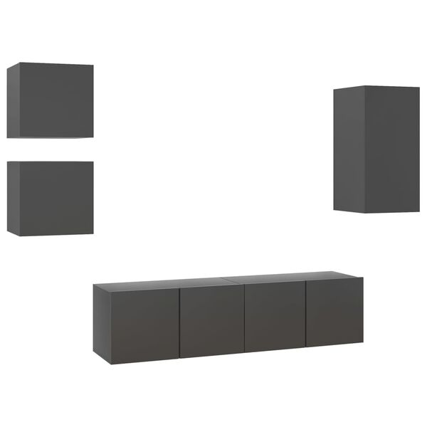 vidaXL 5-tlg. TV-Schrank-Set Grau Holzwerkstoff
