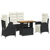 vidaXL 4-tlg. Garten-Essgruppe mit Kissen Schwarz Poly Rattan