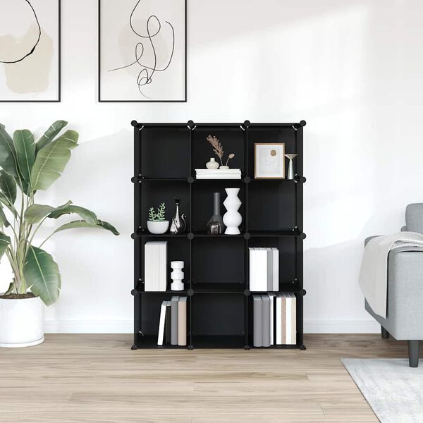 vidaXL Regalsystem mit 12 W&uuml;rfeln Schwarz PP