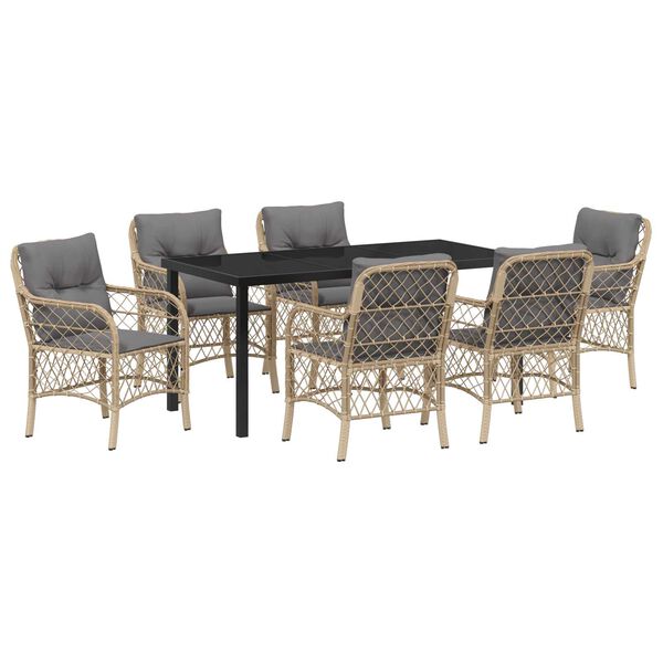 vidaXL Garten Essgruppe mit Kissen 7 pcs Beige Poly-Rattan