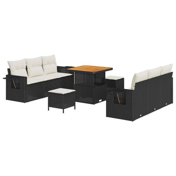 vidaXL Garten-Sofa-Set mit Kissen mit Speicher 9 pcs Schwarz und Creme