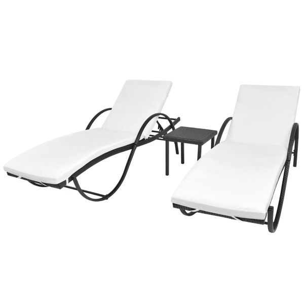 vidaXL Sonnenliegen 2 Stk. mit Tisch Poly Rattan Schwarz