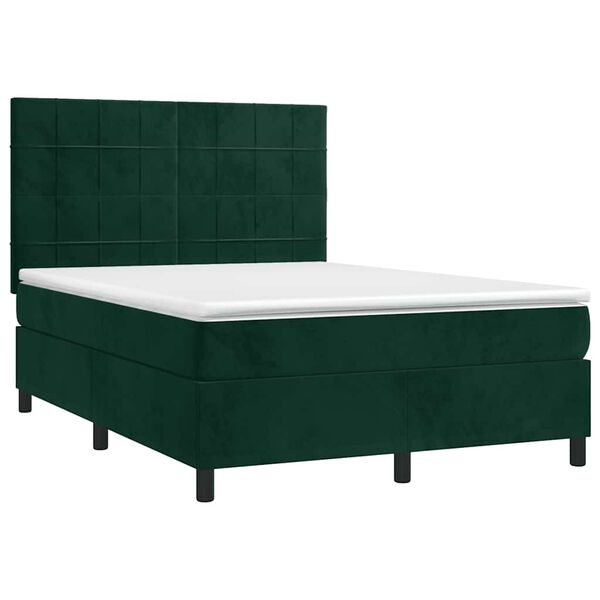 vidaXL Boxspringbett mit Matratze & LED Dunkelgr&uuml;n 140x190 cm Samt