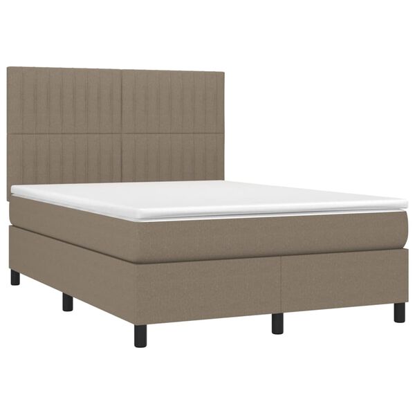 vidaXL Boxspringbett mit Matratze & LED Taupe 140x190 cm Stoff