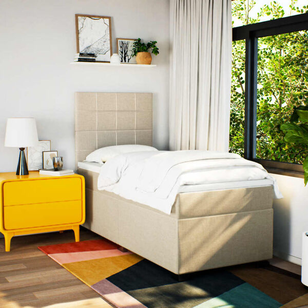 vidaXL Boxspringbett mit Matratze Creme 90x190 cm Stoff