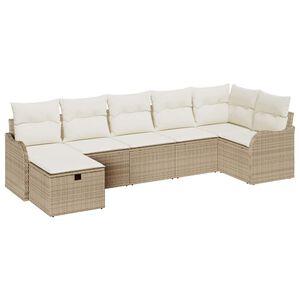 vidaXL Garten-Sofa-Set mit Kissen mit Speicher 7 pcs Beige Poly Rattan
