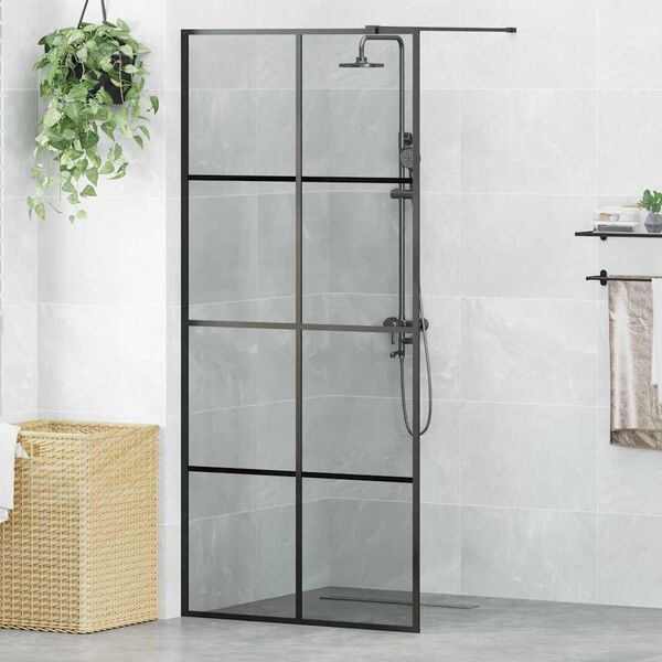 vidaXL Walk-in Duschwand Schwarz 90 x 195 cm Geh&auml;rtetes Glas