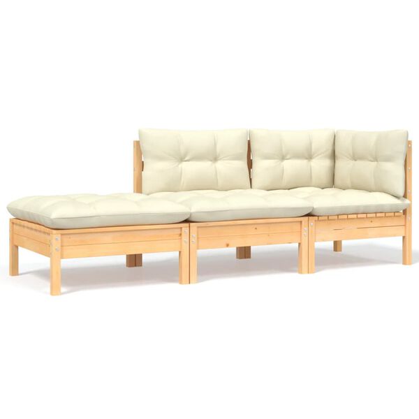 vidaXL 3-tlg. Garten-Lounge-Set mit Kissen in Creme Massivholz Kiefer