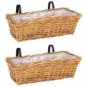vidaXL H&auml;ngender Blumentopf Korb GENDT 2 stk. Naturbraun Kubu Rattan