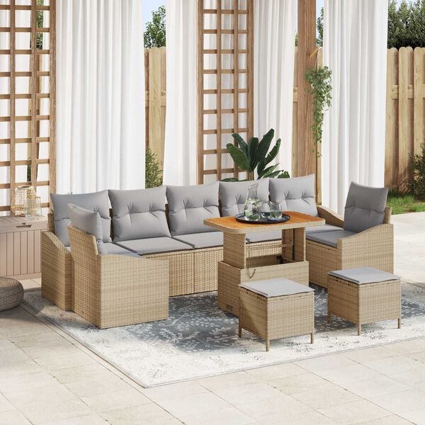 vidaXL Garten-Sofa-Set mit Kissen 10 pcs Beige Poly Rattan