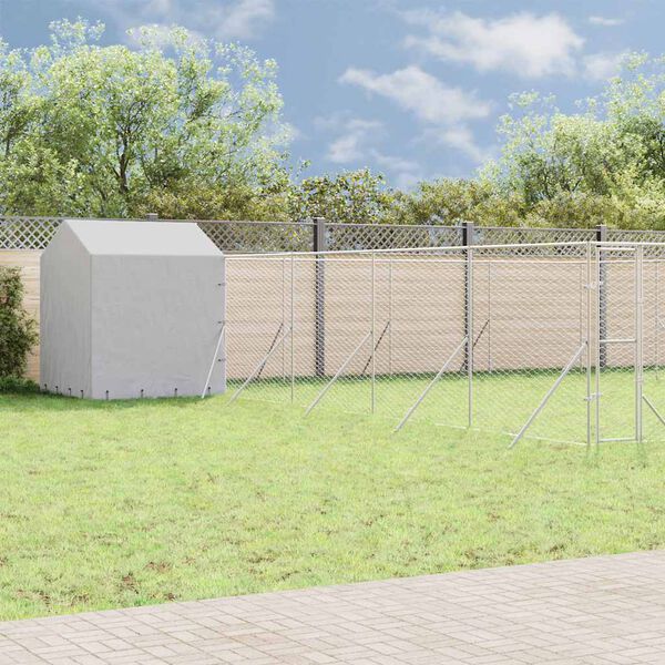 vidaXL Outdoor-Hundezwinger mit Dach Silbern 10x10x2,5m Stahl Verzinkt
