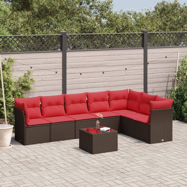 vidaXL 8-tlg. Garten-Sofagarnitur mit Kissen Braun Poly Rattan
