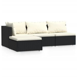 vidaXL 4-tlg. Garten-Lounge-Set mit Auflagen Schwarz Poly Rattan