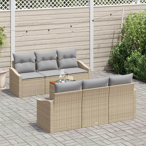 vidaXL Gartensofa-set mit Kissen 7 pcs Beige Poly-Rattan