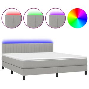 vidaXL Boxspringbett mit Matratze & LED Hellgrau 160x200 cm Stoff