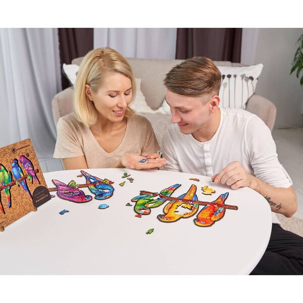 UNIDRAGON 193-tlg. Holzpuzzle Playful Parrots Medium 44x25 cm