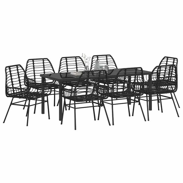 vidaXL Garten Essgruppe 9 pcs Schwarz Poly-Rattan